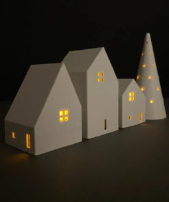 Alternative view of Christmas Village Set - 3 Houses, 1 Tower with Illumination Option